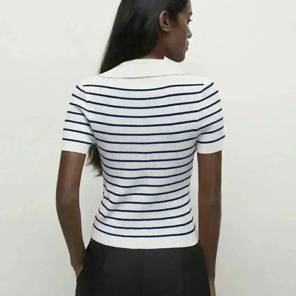 Multicolor Women's Button-Up Striped Knit Sweater - Picture 3 of 7